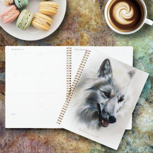 Agenda Retrato de lobo blanco majestuoso realista suave