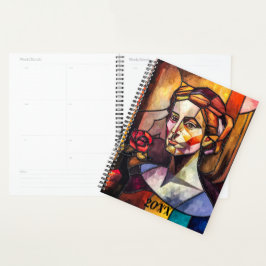 Agenda Retrato de mujer de vidrio manchado abstracto