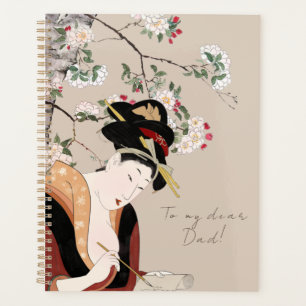 Agenda Retrato de mujer japonesa de madera escribiendo