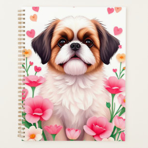 Agenda Retrato de perro elegante rodeado de flores