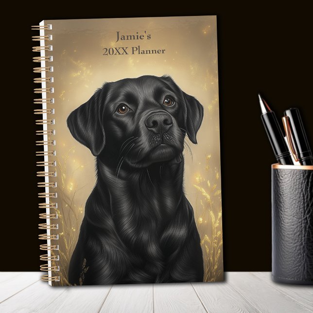 Agenda Retrato de recuperación de Labrador Negro personal (Black Labrador Retriever Portrait Personalized Planner)