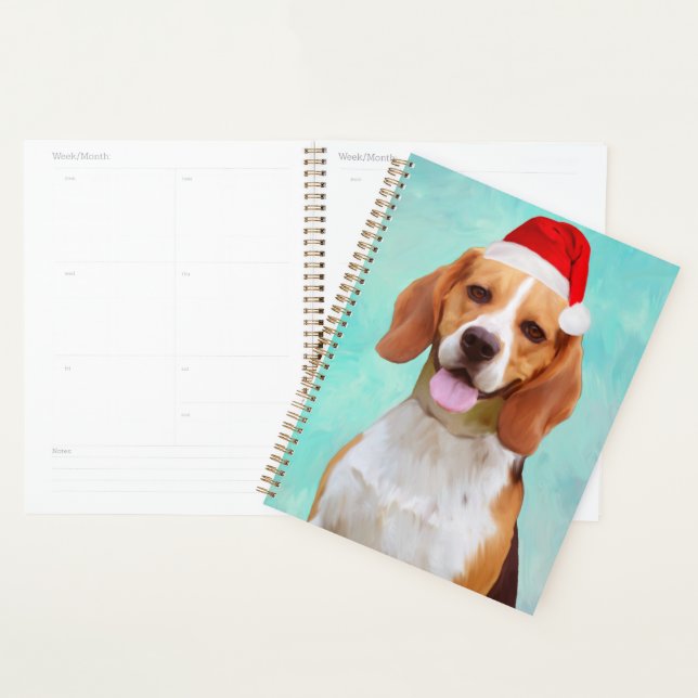 Agenda Retrato de Santa Hat Navidades de Perro Beagle (Demostración)