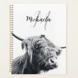 Agenda Retrato de vaca Highland monograma inicial blanco 