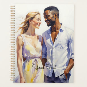 Agenda Retrato de verano de Pareja Interracial de Acuarel