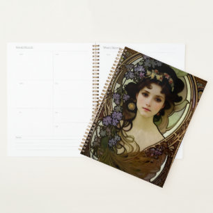 Agenda Retrato elegante al estilo mucha de una bella muje