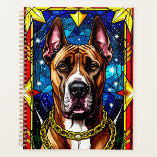 Agenda Retrato en vidrio emplomado de un perro con cadena