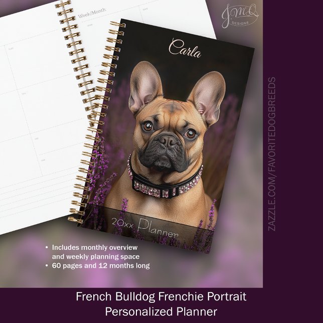 Agenda Retrato francés de Bulldog personalizado (French Bulldog Frenchie Portrait Personalized Planner)