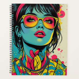 Agenda Retrato Neon Pop Diva - Arte Retro Audaz y Vibrant