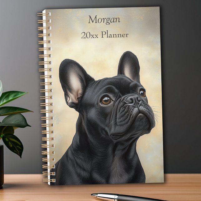 Agenda Retrato personal de la franquicia negra del Bulldo (French Bulldog Black Frenchie Portrait Personal Planner)