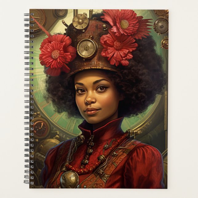 Agenda Retrato Steampunk de una dama y flores (Anverso)