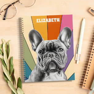 Agenda Retro Adorable Bulldog Francés Arcoíris Personaliz