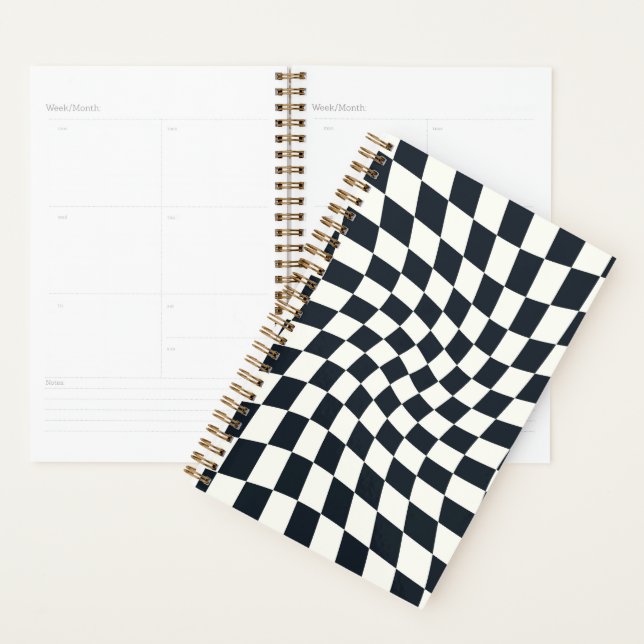 Agenda Retro Black White Checks Warped Checkered (Demostración)