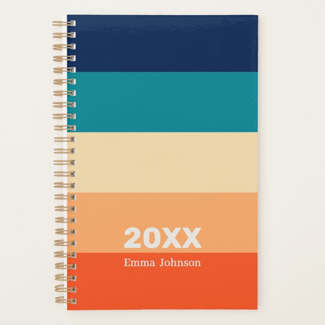 Agenda Retro Blue Orange Yellow Stripe 2026 Name (Anverso)