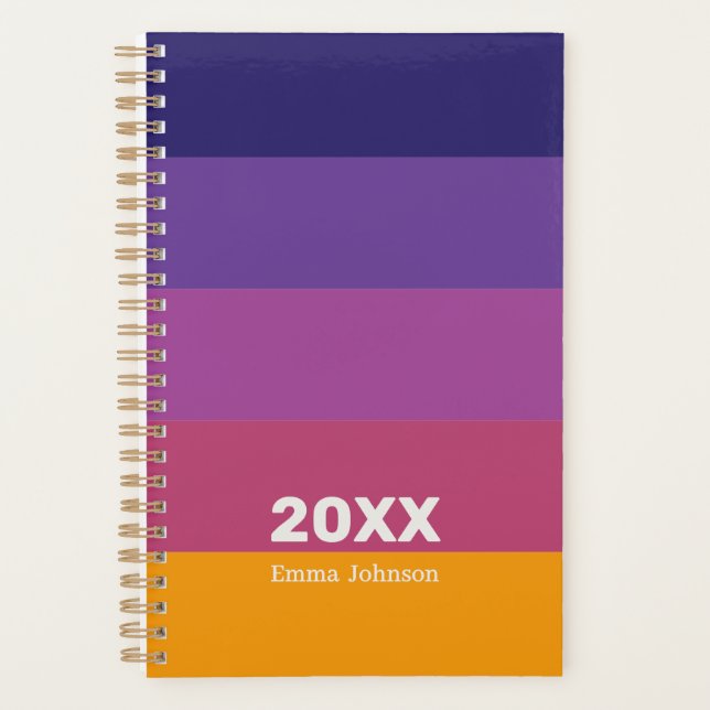 Agenda Retro Blue Purple Plum Orange Stripe 2026 Name (Anverso)