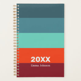 Agenda Retro Blue Scarlet Burgundy Stripe 2026 Name