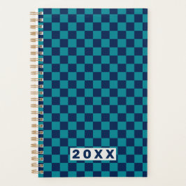 Agenda Retro Blue Teal Checkerboard 2026
