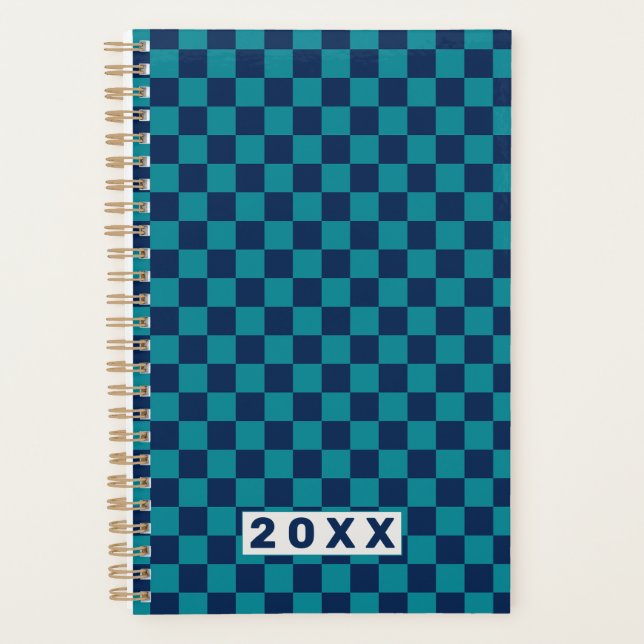 Agenda Retro Blue Teal Checkerboard 2026 (Anverso)