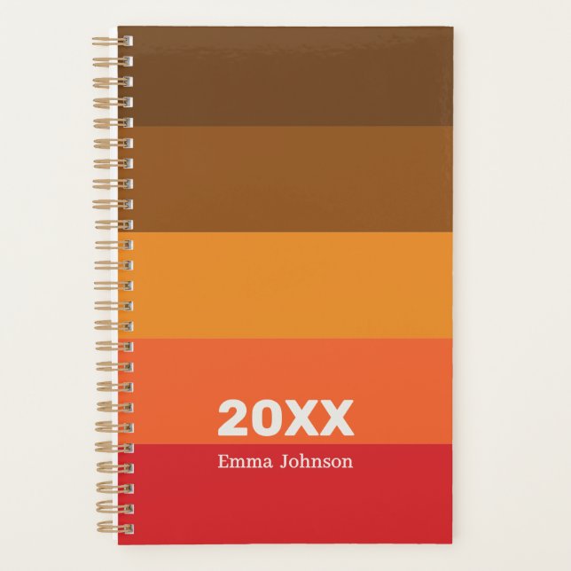 Agenda Retro Brown Orange Red Stripe 2026 Name (Anverso)