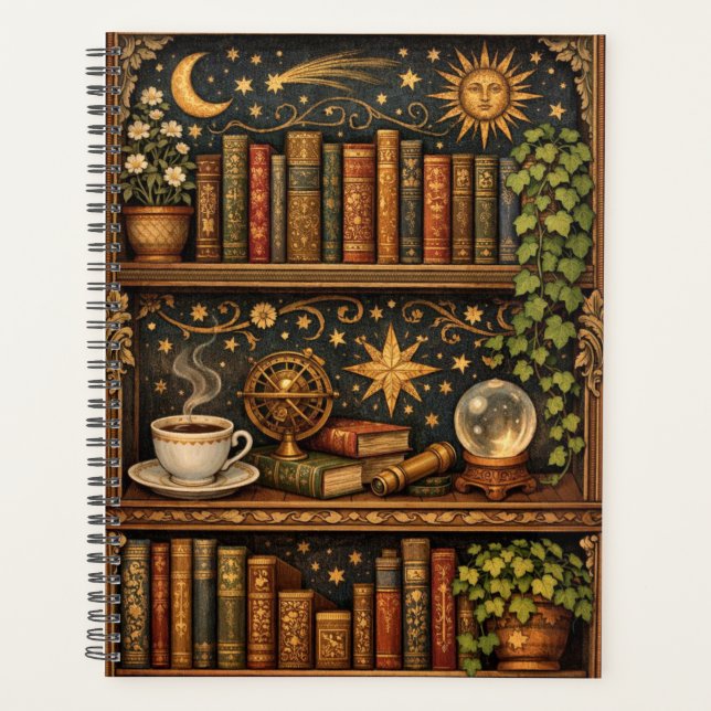 Agenda Retro celestial bookshelf book coffee lover (Anverso)