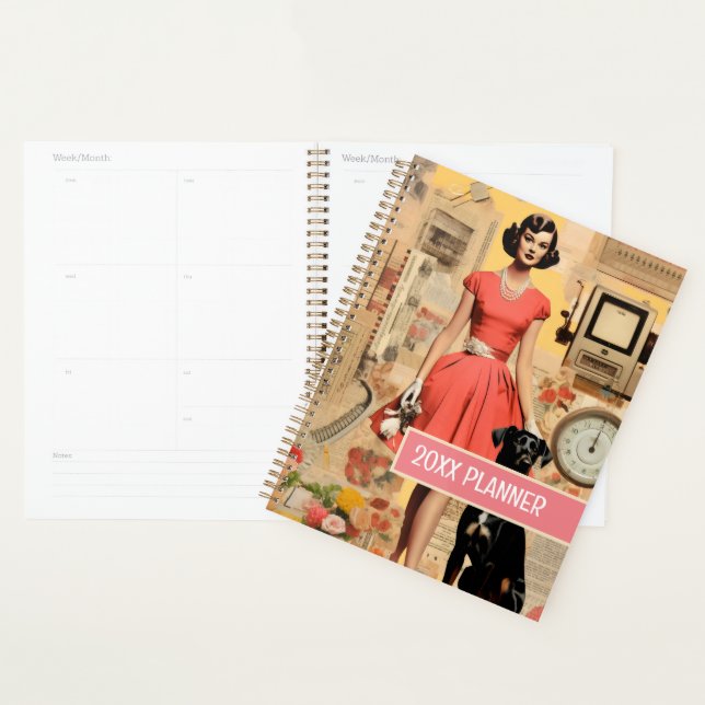 Agenda Retro Dog and lady abstract Collage Scrapbooking (Demostración)