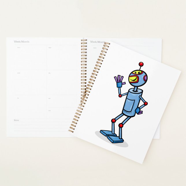 Agenda Retro Futuristic Robot Character Waving (Subido por el creador)