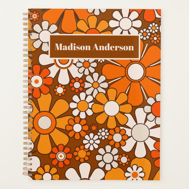 Agenda Retro Garden Groovy 70 Flores Brown y Naranja (Anverso)