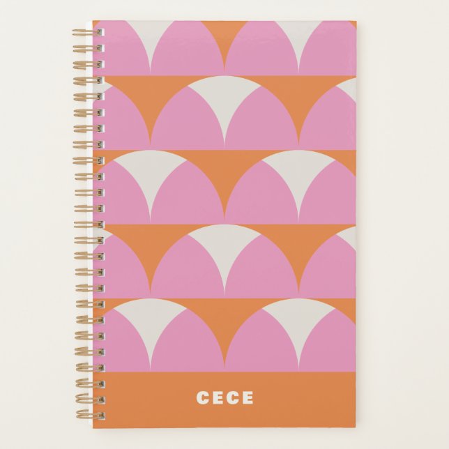 Agenda Retro geométrico naranja rosa moderno personalizad (Anverso)