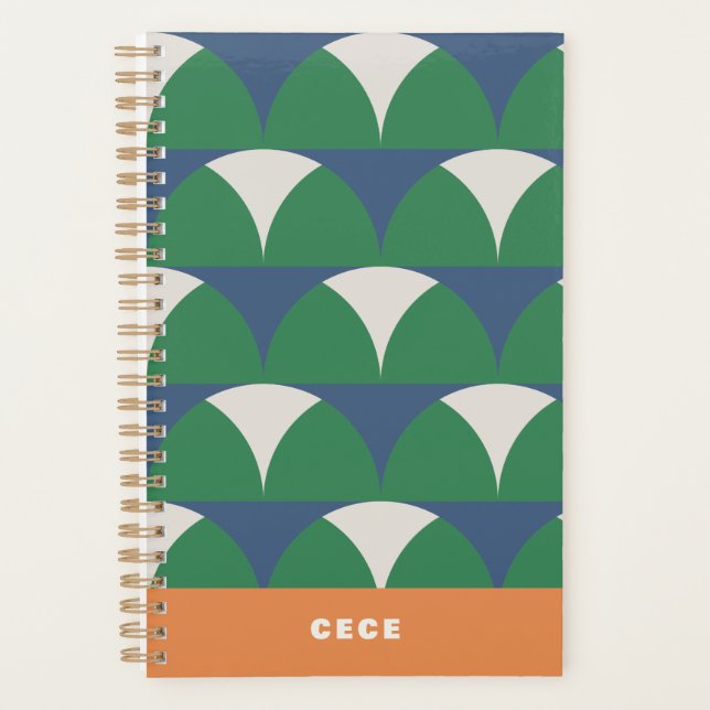 Agenda Retro geométrico verde azul moderno personalizado (Anverso)