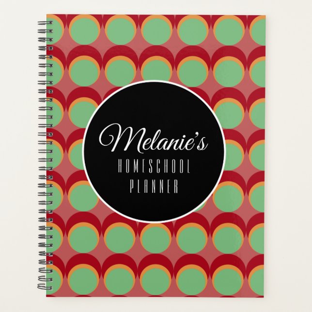 Agenda Retro Geométrico Verde Rojo Dots Homeschool (Anverso)