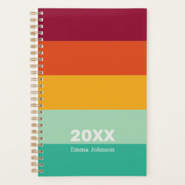 Agenda Retro Green Orange Burgundy Stripe 2026 Name