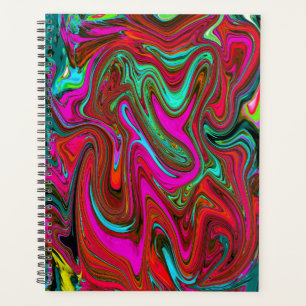 Agenda Retro Groovy Magenta, arte abstracto rojo y azul