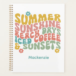 Agenda Retro Groovy Summer Pink Monograma Nombre