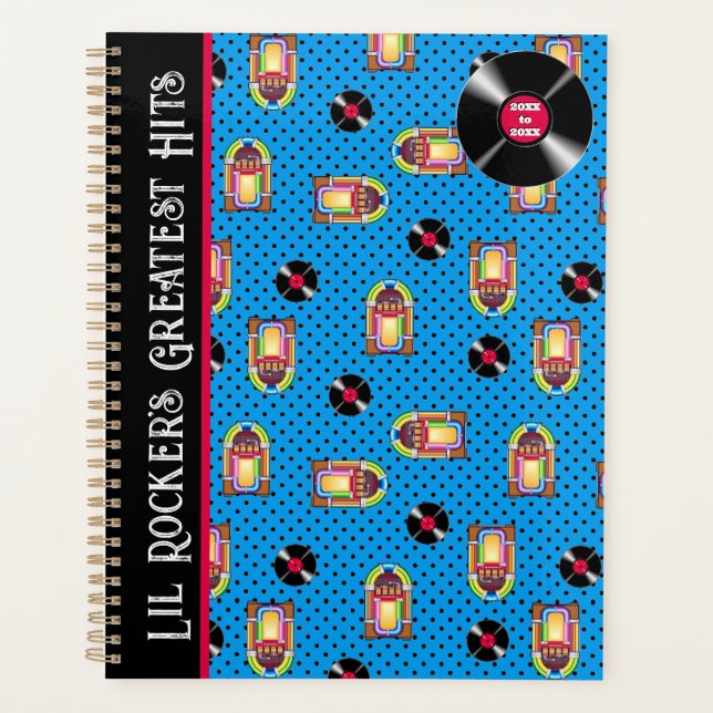 Agenda Retro Jukebox Vinyl Records Music Blue Personalize (Anverso)