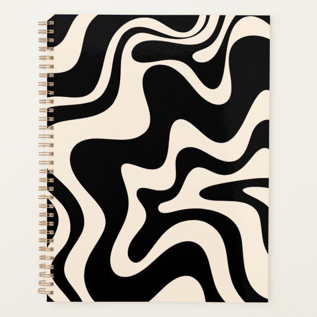 Agenda Retro Láquido Swirl Abstract Pattern Black Cream (Anverso)