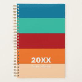 Agenda Retro Light Orange Pumpkin Blue Stripe 2026 Name
