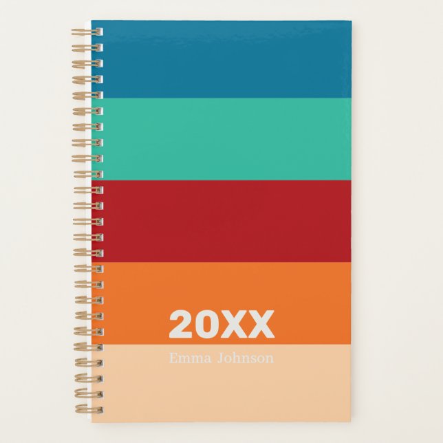 Agenda Retro Light Orange Pumpkin Blue Stripe 2026 Name (Anverso)