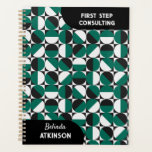 Agenda Retro moderno de mediados de siglo boho verde y ne<br><div class="desc">Moderno diseño retro boho verde y negro personalizado de la planificación de nombres.</div>