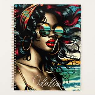 Agenda Retro Mujer en el arte pop del estilo cómico de la