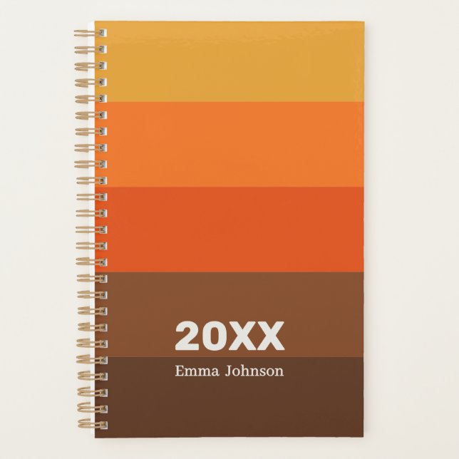 Agenda Retro Orange Pumpkin Brown Stripe 2026 Name (Anverso)