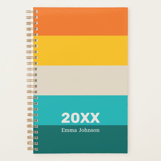 Agenda Retro Orange Yellow Teal Stripe 2026 Name (Anverso)
