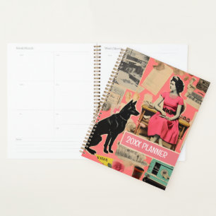 Agenda Retro Perro Rosa Señora Collage Scrapbooking
