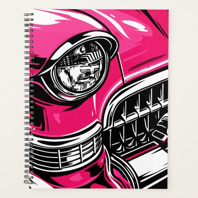 Agenda Retro Pink Classic Car Front Pop Art Illustration (Anverso)