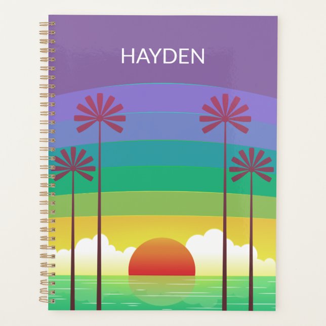 Agenda Retro Purple Sunset Palm Trees Art Personalised (Anverso)