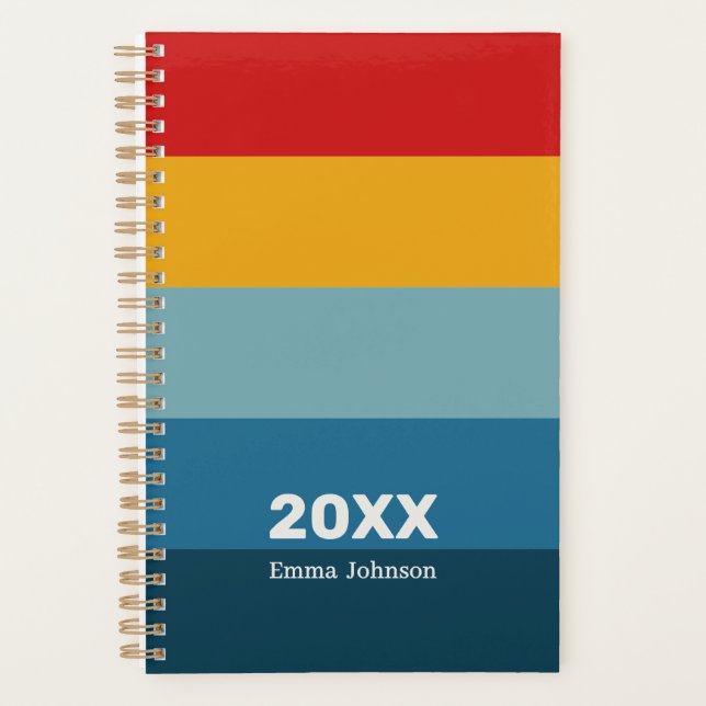 Agenda Retro Red Yellow Blue Stripe 2026 Name (Anverso)