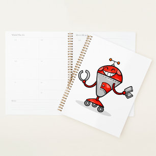 Agenda Retro Robot Personalizado Diversión Red and Silver