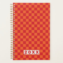 Agenda Retro Rojo Naranja Ajedrezado 2026