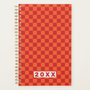 Agenda Retro Rojo Naranja Ajedrezado 2026