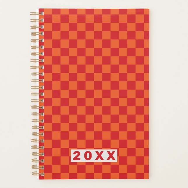 Agenda Retro Rojo Naranja Ajedrezado 2026 (Anverso)