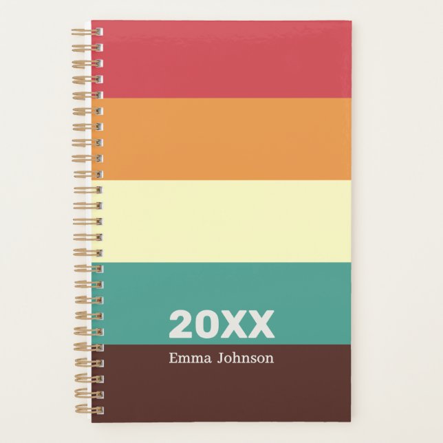Agenda Retro Rusty Red Cream Brown Stripe 2026 Name (Anverso)