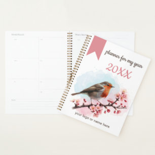 Agenda Robin de acuarela con flores de cerezo